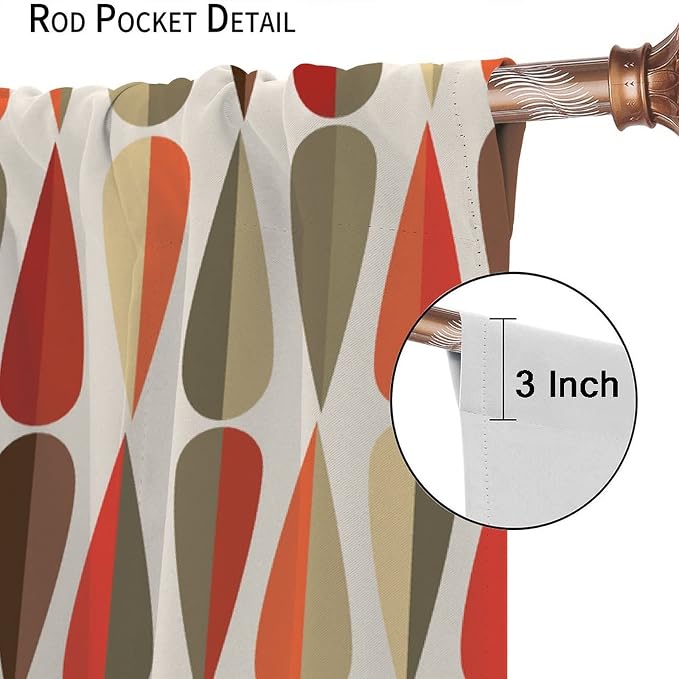 JESTRONRY Mid Century Curtains,Modern Abstract Triangular Retro Design Room Darkening Door Window Rod Pocket Curtain for Living Room Bedroom Kitchen Bathroom 72x63in