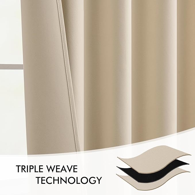 MIULEE Cream Beige Back Tab Light Blocking Curtains 54 Inches Long 2 Panels Set for Living Room Bedroom Privacy, Rod Pocket/Pinch Pleat Thermal Insulated Room Darkening Pleated Blackout Drapes