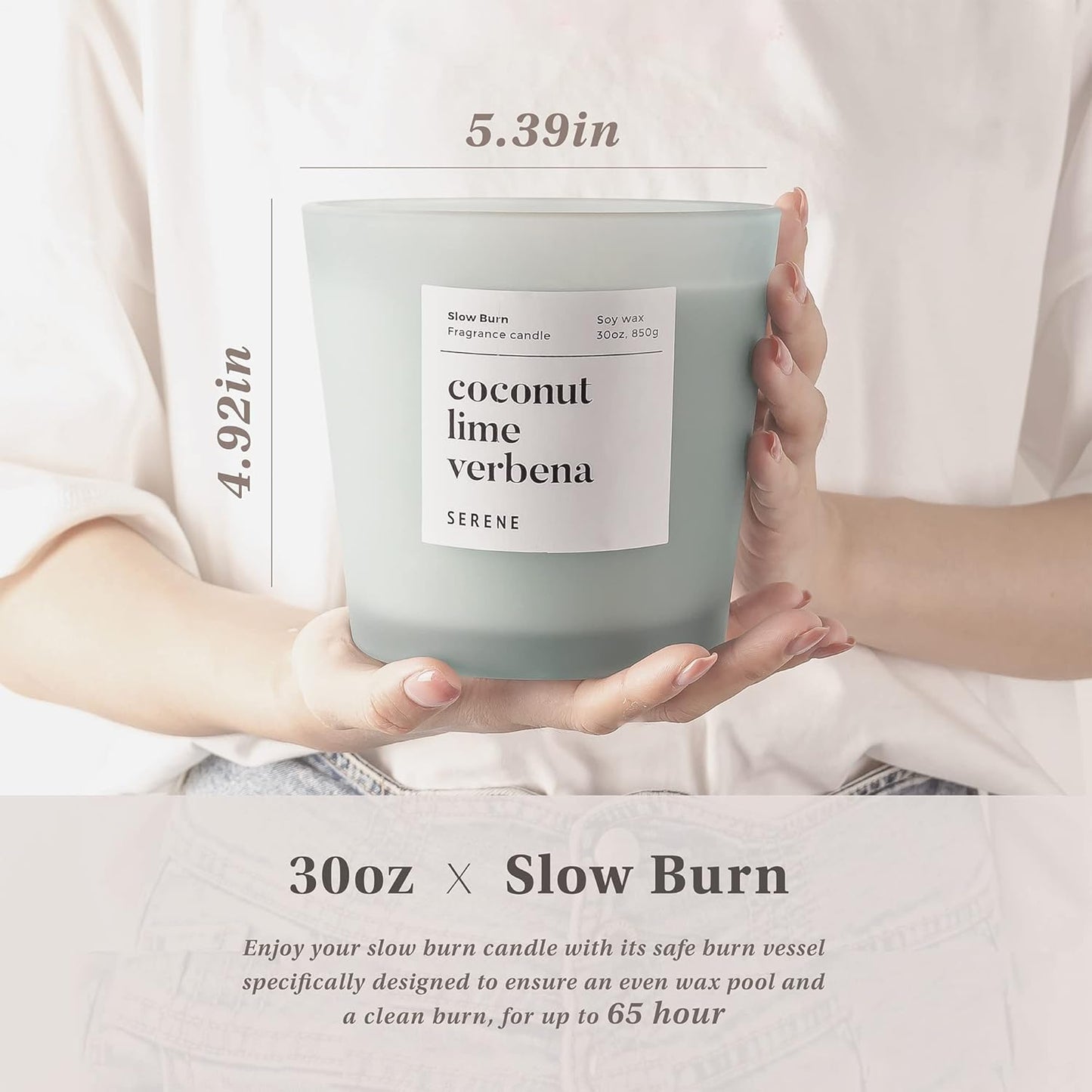 Hidden Label Large Scented Candle, Coconut Lime Verbena, 30oz 3 Wick Huge Candle, Serene Collection Slow Burn Natural Soy Candles for Home Scented