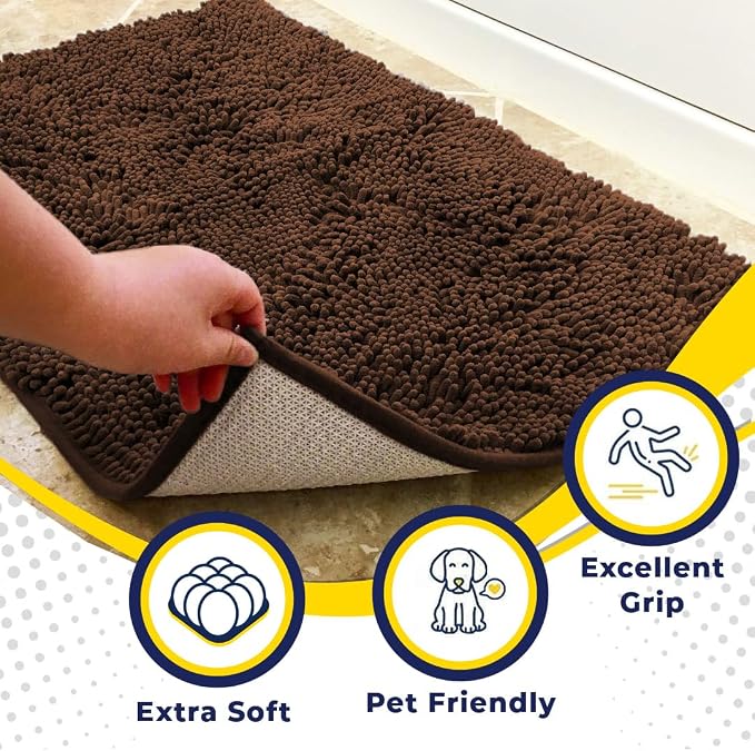Muddy Mat® | Super Water Absorbent Door Mat Indoor, Microfiber Quick Dry Chenille Entryway Rug, Slip Resistant Front Door Mat, Indoor Mats for Entryway, Machine Washable Pet Rug, Brown XXL 60"X48"