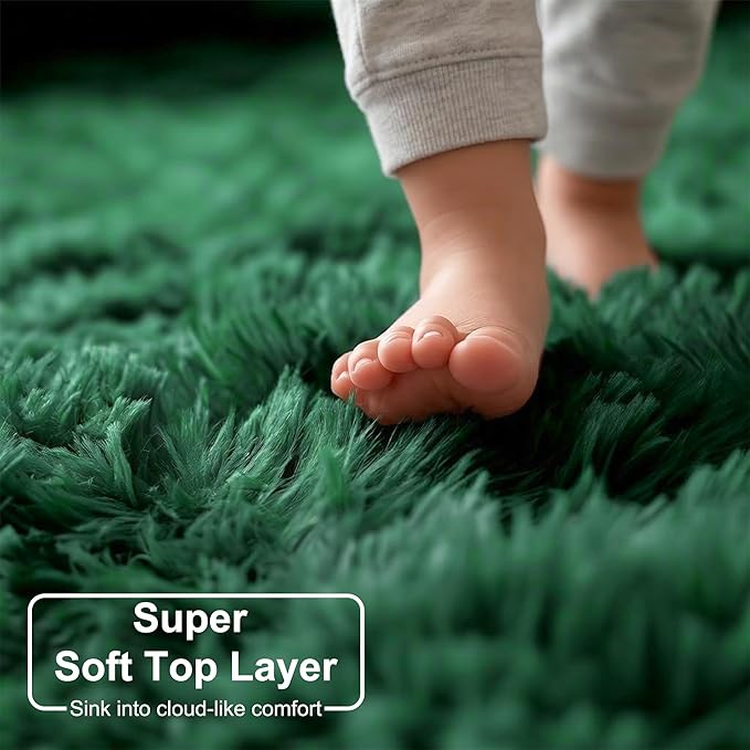 Amdrebio Dark Green Area Rugs for Bedroom Aesthetic, Fluffy Rug for Living Room, Soft Bedside Rugs 4x6 for Kids Room, Teen, Women, Shaggy Throw Carpet for Dorm Classroom Office Nursery, Emerald Green