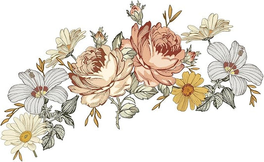 Kids Floral Wall Decal Soft Vintage Peony Flower Wall Sticker