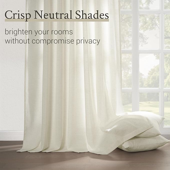 Topfinel Natural Pinch Pleated Linen Curtains 84 Inch Length 2 Panels for Bedroom Living Room Textured Cream Semi Sheer Window Curtain Boho Neutral Back Tab Pinch Pleat Drape with Hooks 84 Inches Long