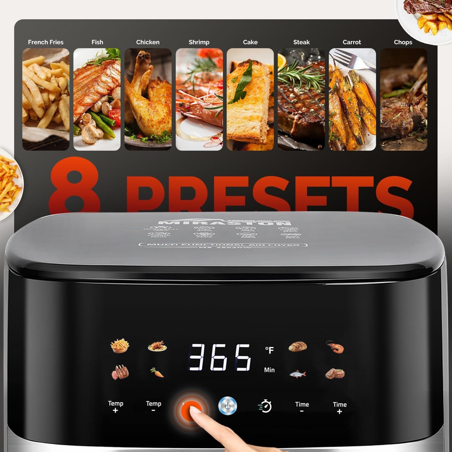 5.8QT Digital Air Fryer with Viewable Window, Adjust Temp & Timer, Air Frying, Reheat, Easy for Frozen Food, Snacks, Dinner, Large Square Basket than Round, Portable for Family & Apartment