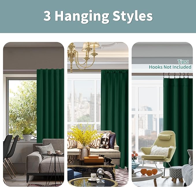 BGment Emerald Blackout Curtains 45 Inch Length with Liner, 100% Blackout Thermal Insulated Rod Pocket Back Tab Double Layer Noise Reduce Room Darkening Curtains for Bedroom (52 x 45 Inch, 2 Panels)