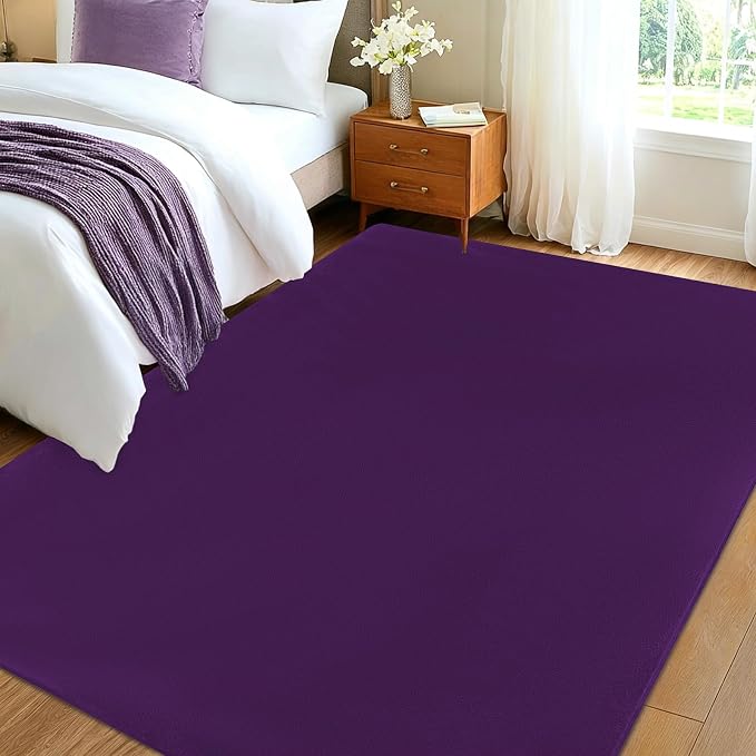qulint 4x6 Area Rug for Bedroom, Modern Dark Purple Carpet for Living Room Thickened Memory-Foam Indoor Washable Rug, Minimalist Solid Non Slip Carpet for Boys Girls Kid Room Nursery Home Decor