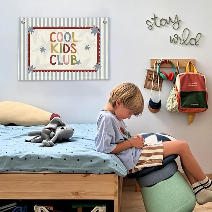 RTXLEZM Playroom Wall Decor Canvas Banner Hanging,Kids Room Wall Art Decor | Cool Kids Club Kids Playroom Decor for Toddler Boys Girls Bedroom Playroom Classroom 20x30 Inch
