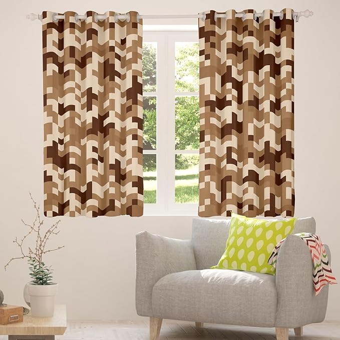 Castle Fairy Brown Grid Window Curtain,Kids Sandbox Pixelated Themed Window Treatment Teens Gamer,Miner Style Checked Bedroom Decor Curtains Desert Style Blackout Drapes 2 Panels,52Wx84L