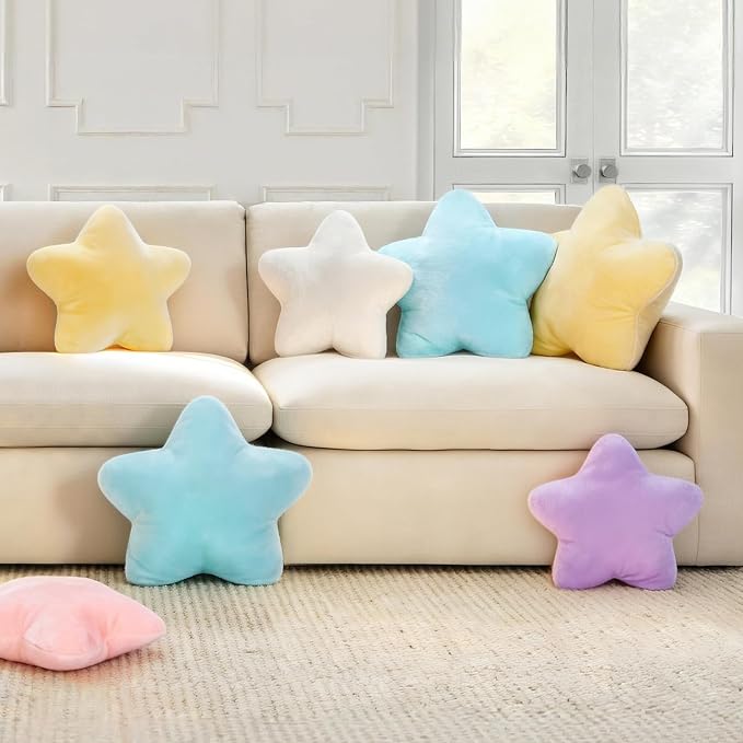 19" Yellow Star Shaped Pillow Large Cute Soft Throw Pillows for Women Teens | Faux Plush, Fill with Fluffy PP cotton, Aesthetic Decorative Throw Pillowfor Couch Bed Bedroom Room Decor, Floor Cushions