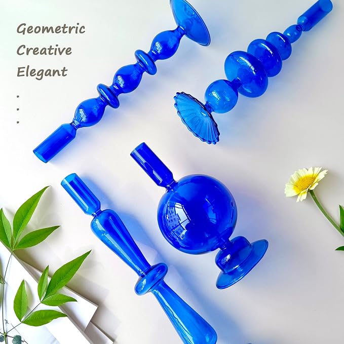 Candle Stick Candle Holder, Glass Candle Holders for Table Centerpiece, Modern Style Klein Blue Candle Holder Mixed 4pcs