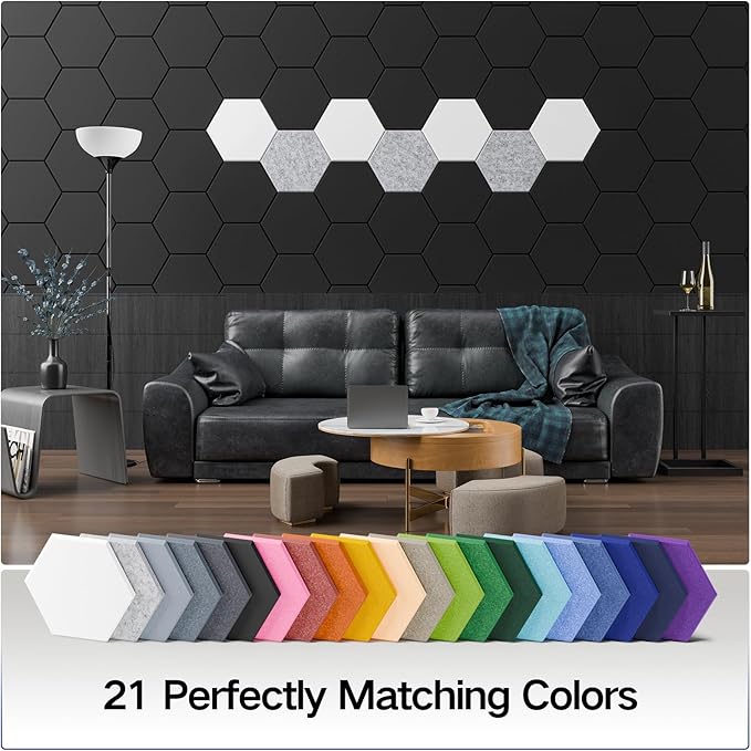 22 Pack Self-adhesive Acoustic Panels 12" X 10" X 0.4" - Sound Proof Foam Panels with High Density, Stylish Hexagonal Design, Flame Resistant, Absorb Noise and Eliminate Echoes(Light Blue)