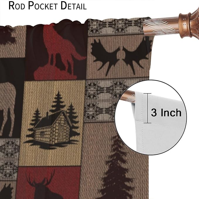 Retro Animal Blackout Curtains for Kitchen Rural Retro Old Forest Hunting Cabin Farmhouse Deer Elk Wolf Bear Wildlife Vintage Windows Treatments for Bedroom Living Room 84x84in