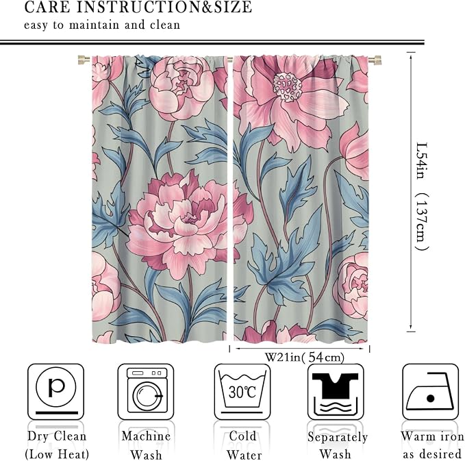 Floral Blackout Window Curtain, Flourish Ornamental Blossom Rose Style Print for Home Kitchen Restaurant Decoration Drapes 2 Panels 42x54 Inch
