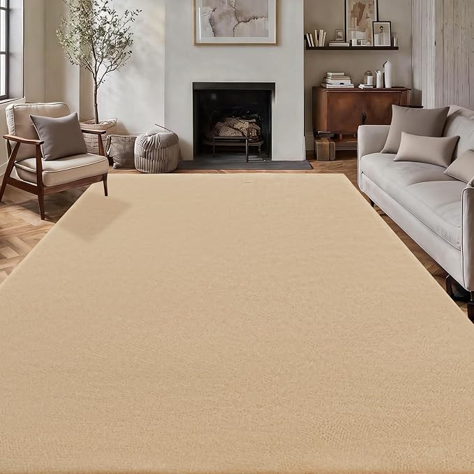 qulint 6x9 Tan Rug for Living Room, Soft Washable Bedroom Rug Modern Large Carpet with Thickened Memory-Foam, Neutral Solid Non Slip Carpet for Kid Room Dorm Playroom Home Decor
