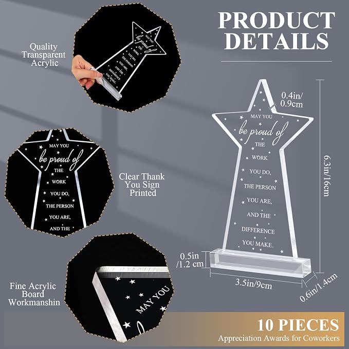 Bucherry 10 Pcs Employee Appreciation Awards for Coworker Acrylic Thank You Trophy May You Be Proud of The Work You Do Sign Prizes Retirement Goodbye Farewell Gift for Women Men(Classic)