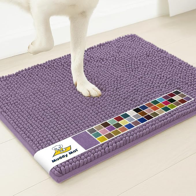 Muddy Mat® | Super Water Absorbent Door Mat Indoor, Microfiber Quick Dry Chenille Entryway Rug, Slip Resistant Front Door Mat, Indoor Mats for Entryway, Machine Washable Pet Rug, Lavender 48" x 60"