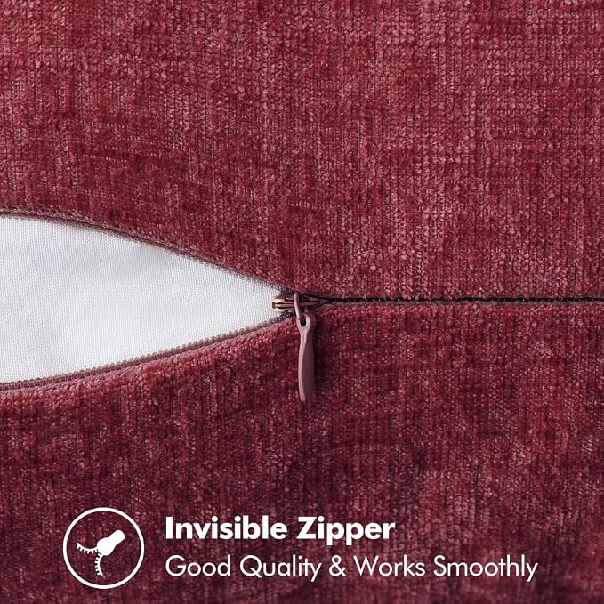 MIULEE Pack of 2 Lumbar Throw Pillow Covers 12x20 Inch Burgundy Red Farmhouse Decorative Pillow Covers with Stitched Edge Soft Chenille Solid Dyed Pillow Covers for Couch Sofa Bed Living Room