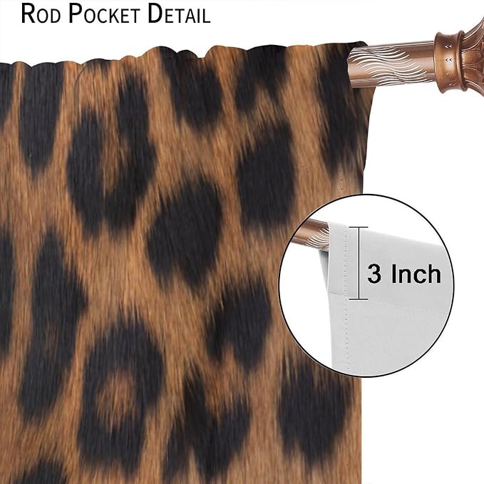 Leopard Print Blackout Curtain, Black Brown Fur Leopard Print Wild Animal Skin Curtains Rod Pocket Window Treatments 2 Panels Drapes for Bedroom Nursery Office Living Room Decor 42" W X 54" L