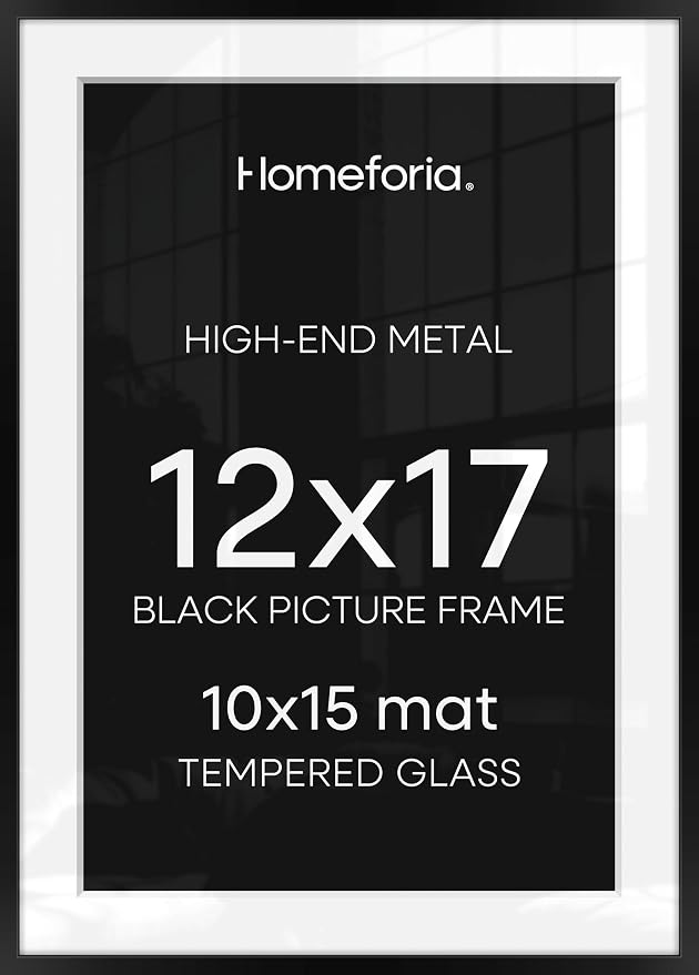 Homeforia 12x17 Picture Frame Black, High End Metal 12x17 Poster Frames with Mat 10x15 for Photo, 12 x 17 Black Frame Matted to 10 x 15 inch Print, 17x12 Thin Frame, Tempered Glass, Wall Kit, Set of 3