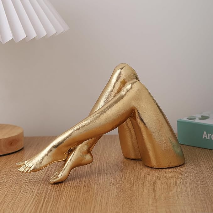 Golden Legs Sculpture Resin Statues Home Decor (Bowed Leg) | Gold Legs Shelf Decor Electroplated Resin Statues Office Desktop Home Decor Bedroom Sculpture Indoor/Outdoor Ornament