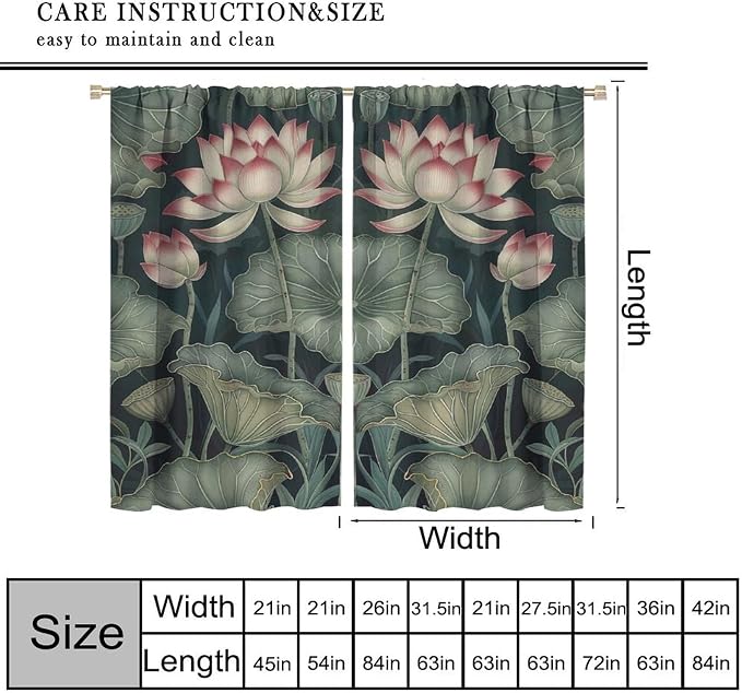 William Morris Lotus Blackout Curtains, Vintage Country Farmhouse Flowers Green Leaves Boho Window Drapes, for Living Room Bedroom 63" W X 63" L