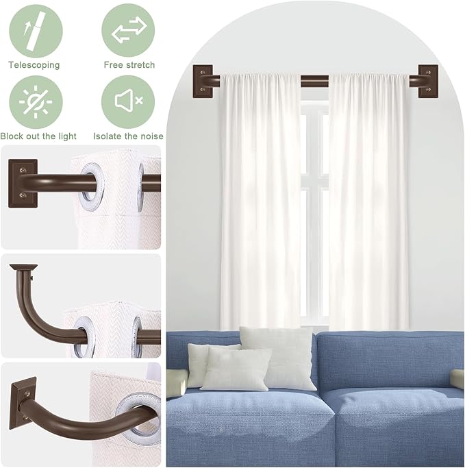 TVWOO Bronze Wrap Around Curtain Rods 66 to 120:Blackout Adjustable Window Curtain Rod,Room Darkening Heavy Duty Curved French Metal Single Drapery Rods for Bedroom Kitchen Easy Install,Antique Bronze