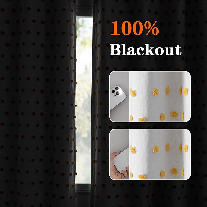 MEETSKY 100% Blackout Curtains for Girls Bedroom 84 Inches Length Total Light Blocking White and Yellow Curtains for Kids,Grommet Room Darkening Window Drapes with Pom Pom Sheer 52W x 84L, 2 Panels