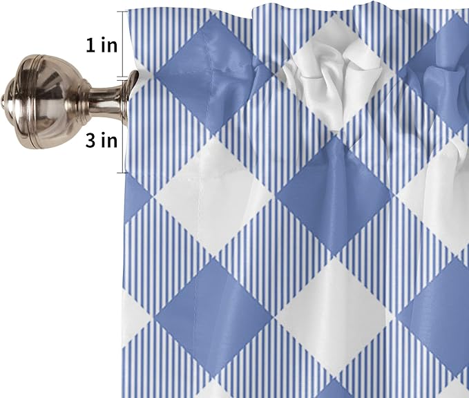 45 Inch Long Tier Curtains for Kitchen, Pastoral Style Blue Lattice Bathroom Window Curtains Rod Pocket Short Curtains Window Treatment Tiers for Living Room Farmhouse 2 Panels
