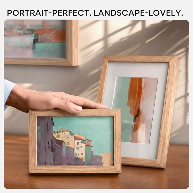 Homeforia 5x7 Picture Frame Wood, High End Natural Oak 5x7 Light Wooden Frames with Mat 4x6 for Photo, 5 x 7 Frame Matted to 4 x 6 Print, 7x5 Wall or Tabletop Frame, Tempered Glass, Wall Kit, Set of 4