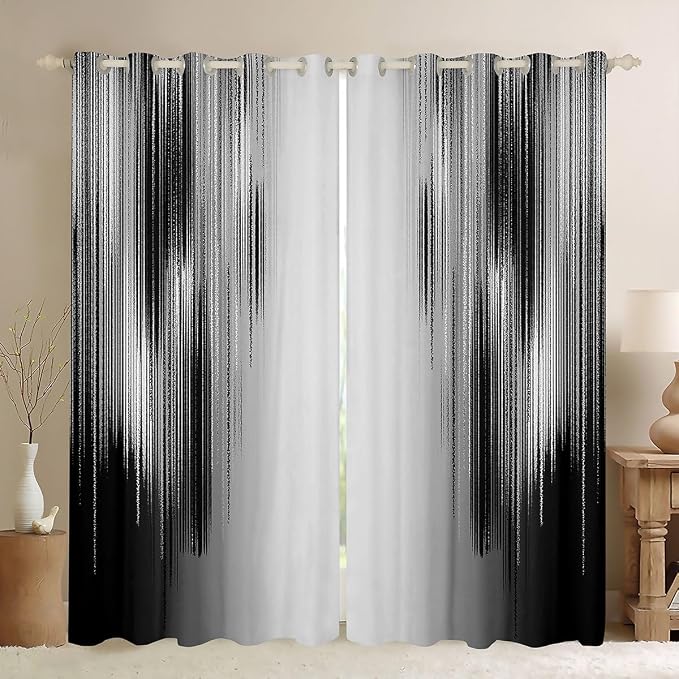jejeloiu Grey and Black Curtains for Bedroom Living Room (2 Panels, 52 x 63 Inch) Modern Art Darkening Drapes Decor Vintage Messy Rust Blackout Curtains Gradient Stryle Window Treatments