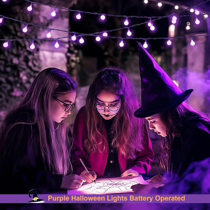 JMEXSUSS 100 LED Purple Globe String Lights Battery Operated with 8 Modes | 33ft Indoor Christmas Lights with Remote, Battery Powered Fairy Lights Outdoor for Room Bedroom Party Patio Yard Decor