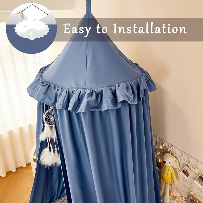 Princess Decor Canopy for Kids Bed, Soft and Durable Bed Canopy for Girls Room Tent Canopy Dreamy Mosquito Net Bedding, Children Reading Nook Canopies Indoor (Blue)