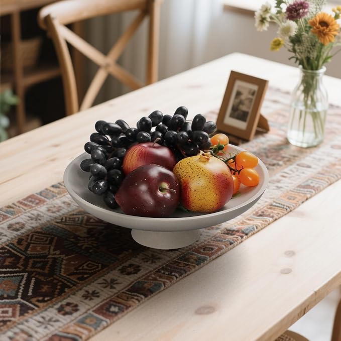 YMXYJM Modern Resin Pedestal Decorative Bowl, Large Fruit Bowl for Kitchen Counter, Stylish Key Bowl for Entryway Table, Grey