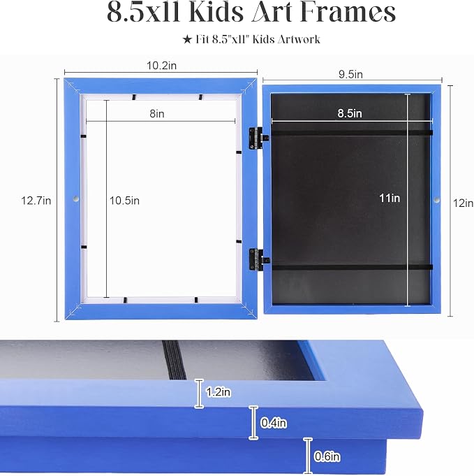 [2-Pack] Kids Art Frames, 8.5x11 Front Opening Kids Artwork Frames Changeable, Skyblue Artwork Display Storage Frame for Wall, Holds 50 Pcs, for 3D Picture, Crafts, Children Drawing, Hanging Art,