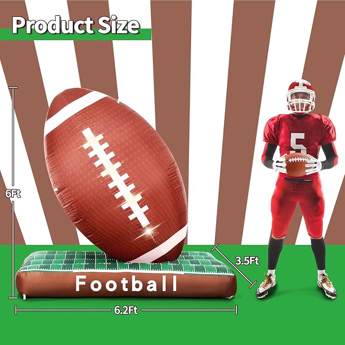 6Ft Tall Large Glow in The Dark Football Party Decorations, Blow Up Football with Built-in LED Light, Inflatable Light Up Football for Outdoor Yard