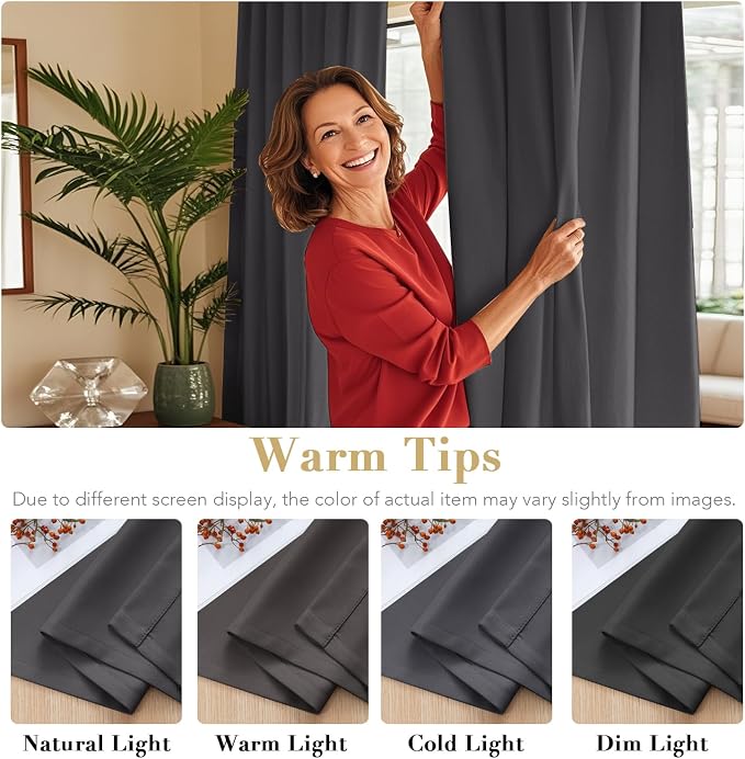 H.VERSAILTEX Blackout Curtains Thermal Insulated Window Treatment Panels Room Darkening Blackout Drapes for Living Room Back Tab/Rod Pocket Bedroom Draperies (2 Panels, Charcoal Gray, 42 x 84 Inch)