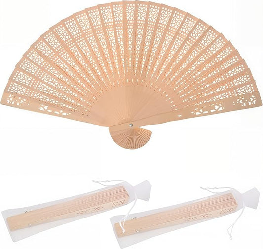 Sandalwood Fan 50 Pcs Hand Fans with 50 Organza Bags Abanicos De Mano Fans for Weddings Hand Fan Foldable Abanicos De Mano Ara Fiesta Wedding Fans for Guests