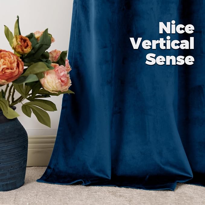 BGment Dark Blue Blackout Velvet Curtains for Bedroom, Thermal Insulated Noise Reducing Room Darkening Super Soft Window Curtains with Back Tab and Rod Pocket for Living Room, 2 Panels, 52 x 72 Inch