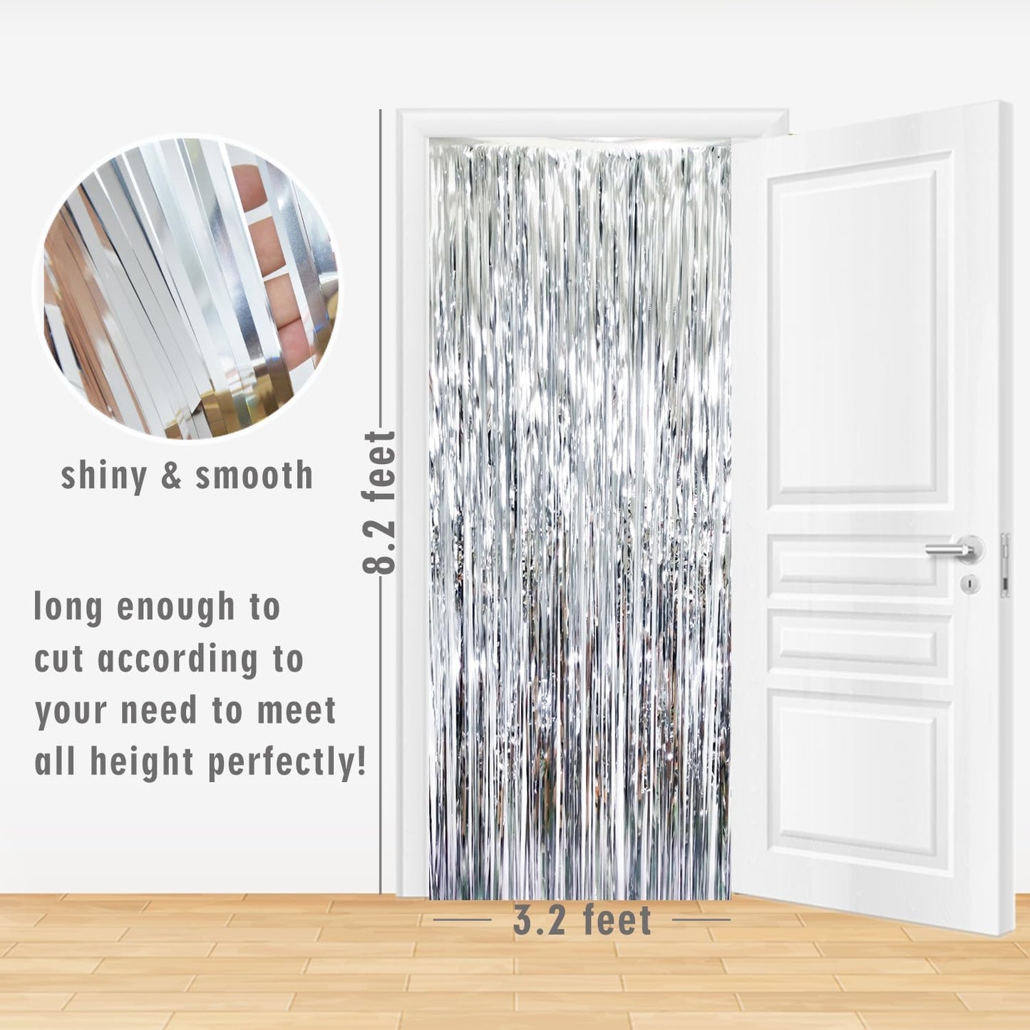 GOER 3.2 ft x 8.2 ft Metallic Tinsel Foil Fringe Curtains Party Photo Backdrop Party Streamers for Birthday,Graduation,New Year Eve Decorations Wedding Decor (4 Packs,Silver)