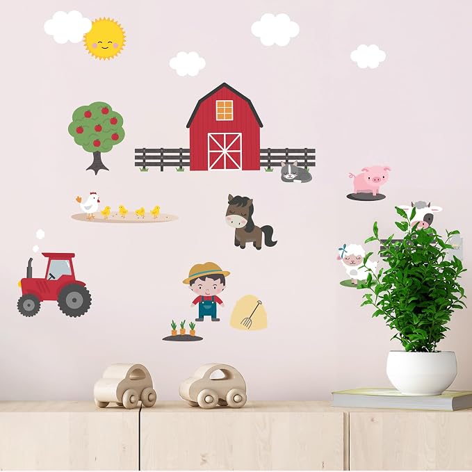 Removable Wall Decals for Kids Room – Peel and Stick Wall Stickers for Girls & Boys Bedroom, Playroom & Nursery – Easy to Apply Wall Decor - Farm Stickers for Kids