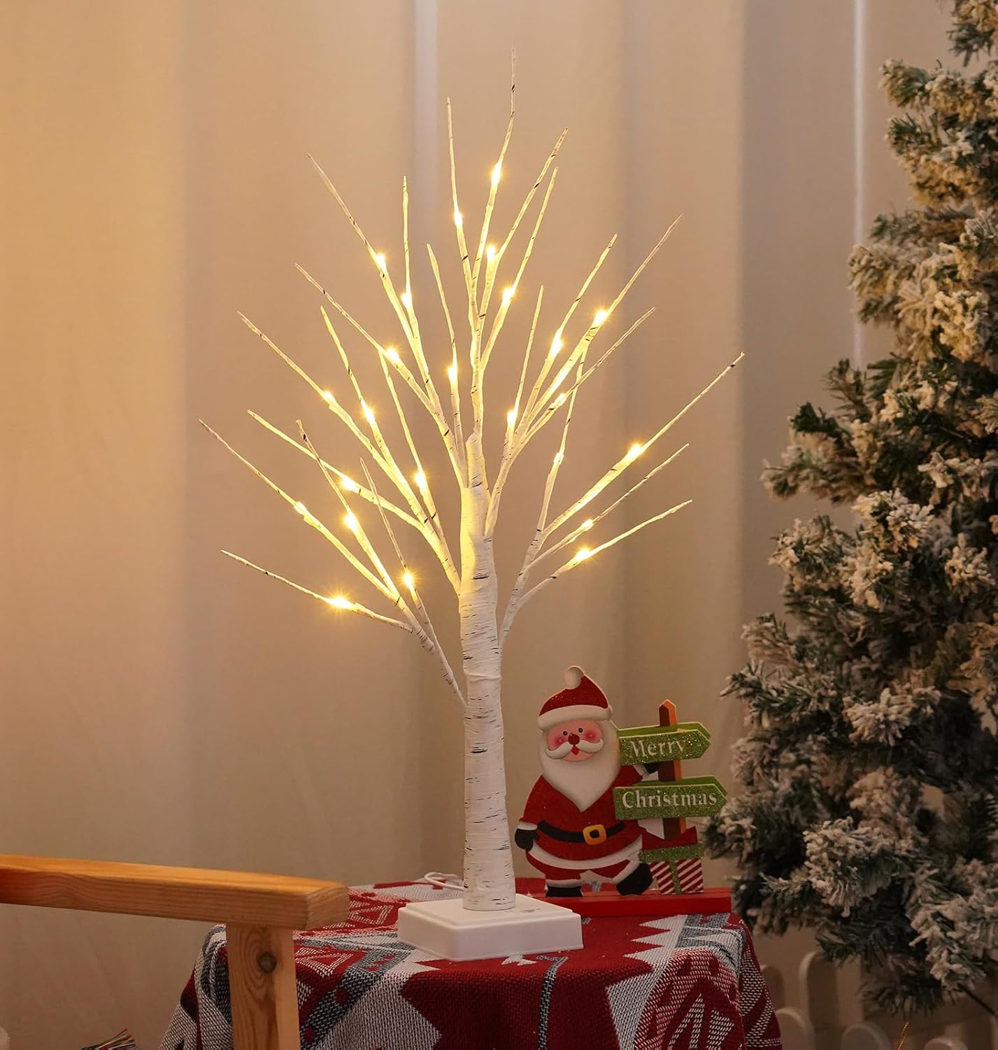 2FT Fairy Birch Tree with 24 LED Lights Artificial Tree Lamp with Timer for Easter Christmas Decoration Light Spirit Tree USB/Battery Powered Branch Trees for Party Wedding Home (24 LED Light)