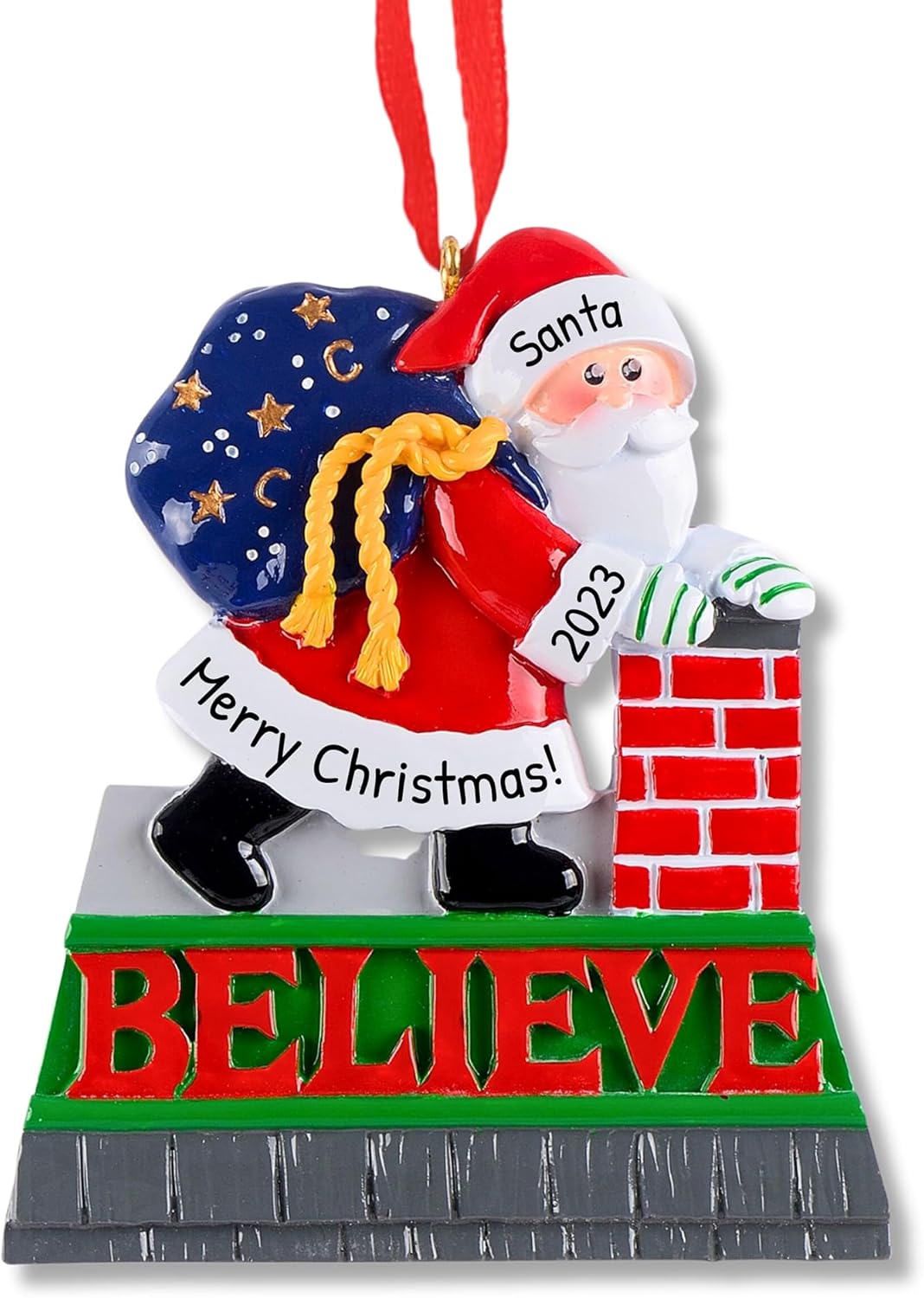 3D Toddler Ornaments for Christmas Tree 2025 - Believe Santa in Chimney Ornament for Kids Ornament for Girl Personalized Christmas Ornaments for Kids Gifts for Boys Toddler Boy Decorations Keepsake