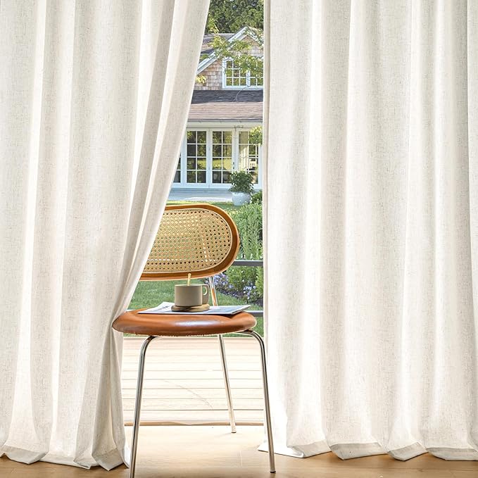 MIULEE Non-See-Through Privacy Linen Curtains 2 Panels, Light Filtering Window Curtains Farmhouse Textured Back Tab Semi Sheer Drapes for Bedroom Living Room, 52 x 100 Inches Long, Natural White
