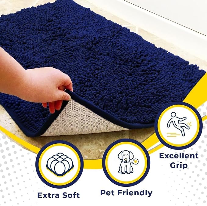 Muddy Mat® | Super Water Absorbent Door Mat Indoor, Microfiber Quick Dry Chenille Entryway Rug, Slip Resistant Front Door Mat, Indoor Mats for Entryway, Machine Washable Pet Rug, Navy Blue 5ft x 7ft
