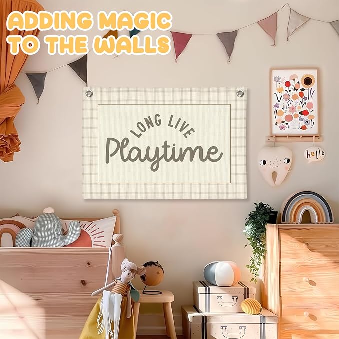 Long Live Playtime Banner Boy Nursery Decor, Baby Boy Vintage Wall Hanging Flag Decor for Nursery Playroom Toddler Room, Boys Room 30x20 Inch