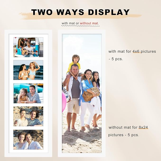 Picrit 8x24 White Collage Picture Frame 3 Pack, Fits Five 4x6 Photos or One 8x24 Picture, Gallery Frame Set - Poster Frames for Horizontal or Vertical Display
