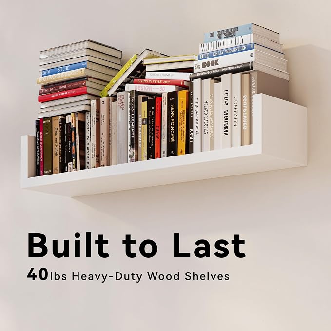 Floating Bookshelves for Wall - Wall Mounted Bookshelf Set of 4, U-Shaped Hanging Bookshelf for Bedroom, Living Room & Office, Wall Book Shelf for Home Decor & Storage (4, White, 17 Inches)