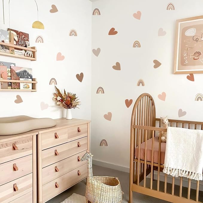 funlife Small Boho Rainbow Wall Decals Peel and Stick, Self Adhesive Colorful Wall Sticker for Girls Bedroom Decor, Boho Hearts Decal for Kids Nursery Room Decoration, Boho Rainbow and Heart