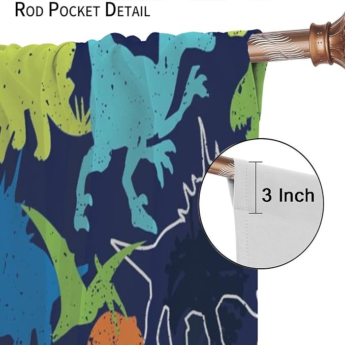 YCness Boys Dinosaur Curtains Cartoon Dino Navy Blue Blackout Kids Window Treatments for Boys Girls Children Nursery Living Room Bedroom Decor Fabric Set 2 Panel 42x54 Inch 80% Shading Rate