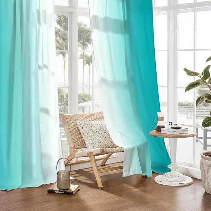 Turquoise Curtains for Living Room 84 Inch Length Teal Ombre Curtains 2 Panel Bedroom Turquoise Ombre Light Filtering Window Curtain Modern Gradient Drapes